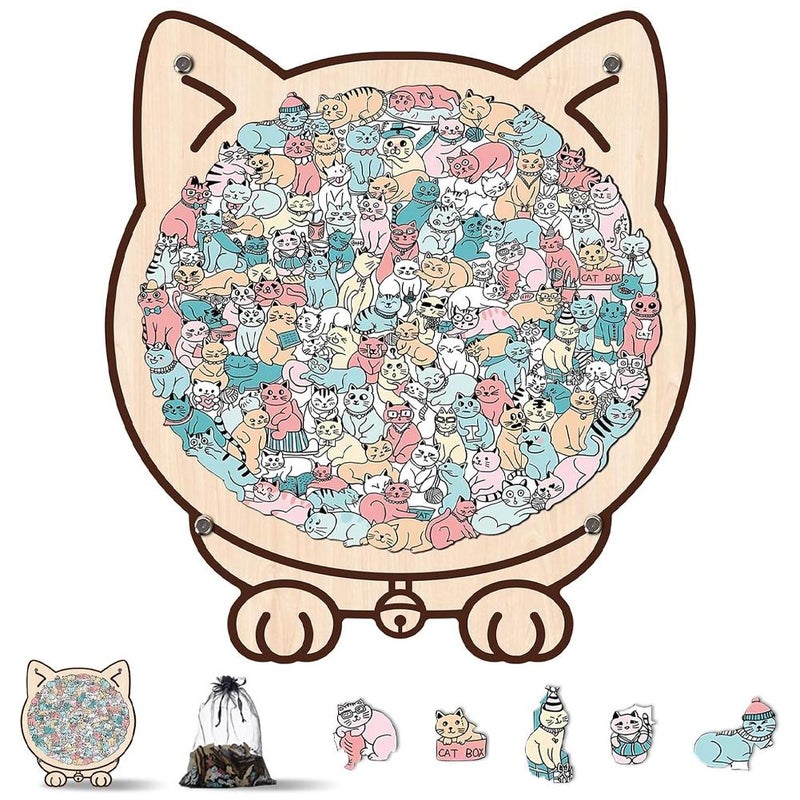 Cute cross-border wooden oddly shaped toy gift, stress-relieving cat-shaped wooden puzzle, fun cat collection, stacking puzzle cat.